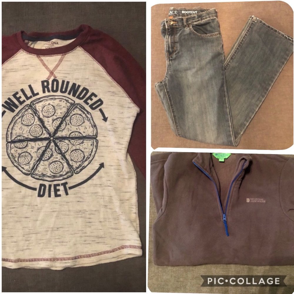 Boy's Thermal Tee, Zip Up Fleece, and Jeans